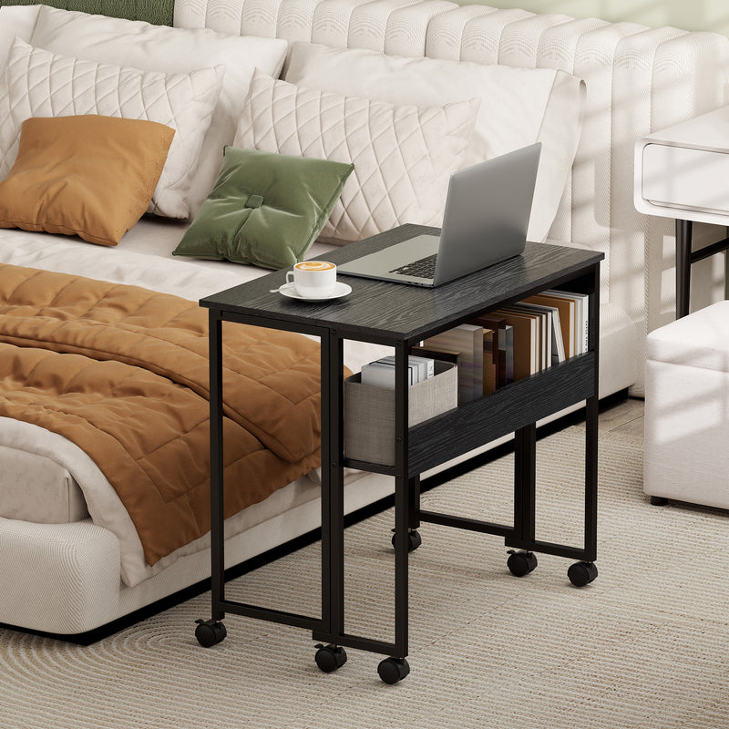 Folding Computer Desk with Drop Leaf and Storage for Small Home Offices Black AOSOM
