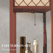 Brown Standing Floor Lamp With Three Shelves and White Fabric Shade for Living Room