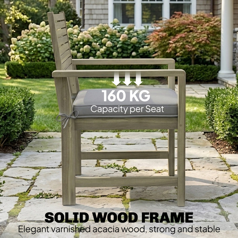 Outsunny 4 Seater Wooden Garden Furniture Set with Loveseat, Armchairs, Table, Acacia Wood Garden Sofa Set, Light Grey AOSOM