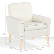 Upholstered Accent Armchair with Wide Padded Seat and Wooden Legs for Living Room Cream White