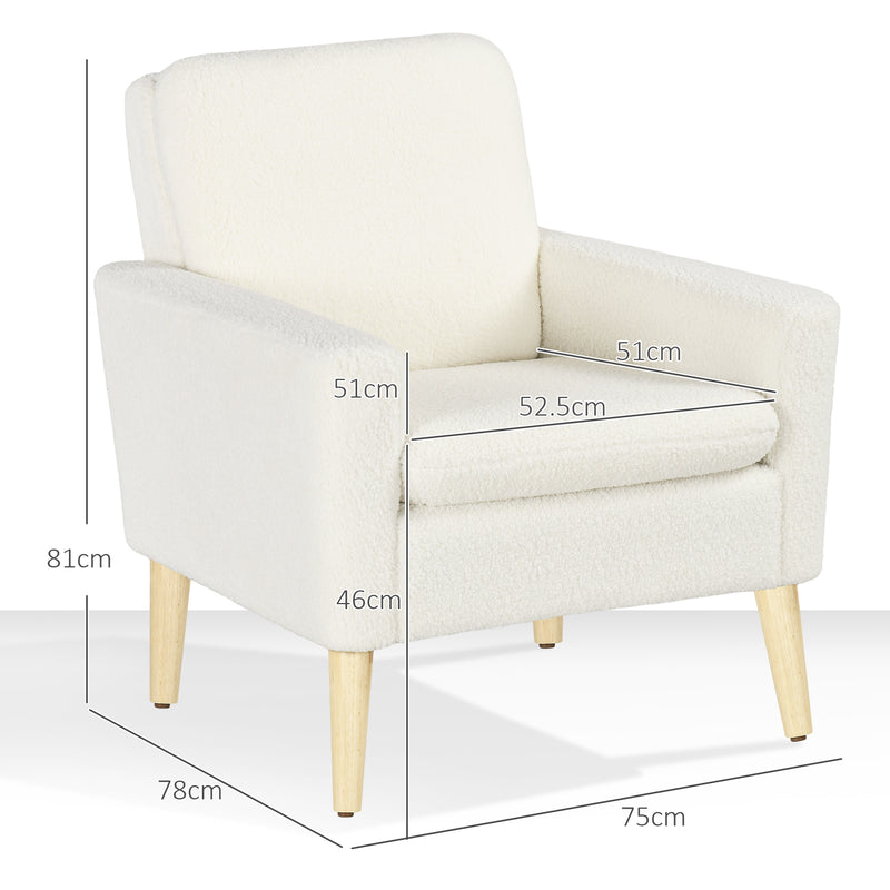 Upholstered Accent Armchair with Wide Padded Seat and Wooden Legs for Living Room Cream White