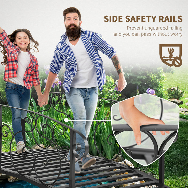 Outsunny 184cm Metal Arch Garden Garden Bridge, Safety Siderails, Arc Footbridge for Garden Creek, Stream, Pond, Black AOSOM