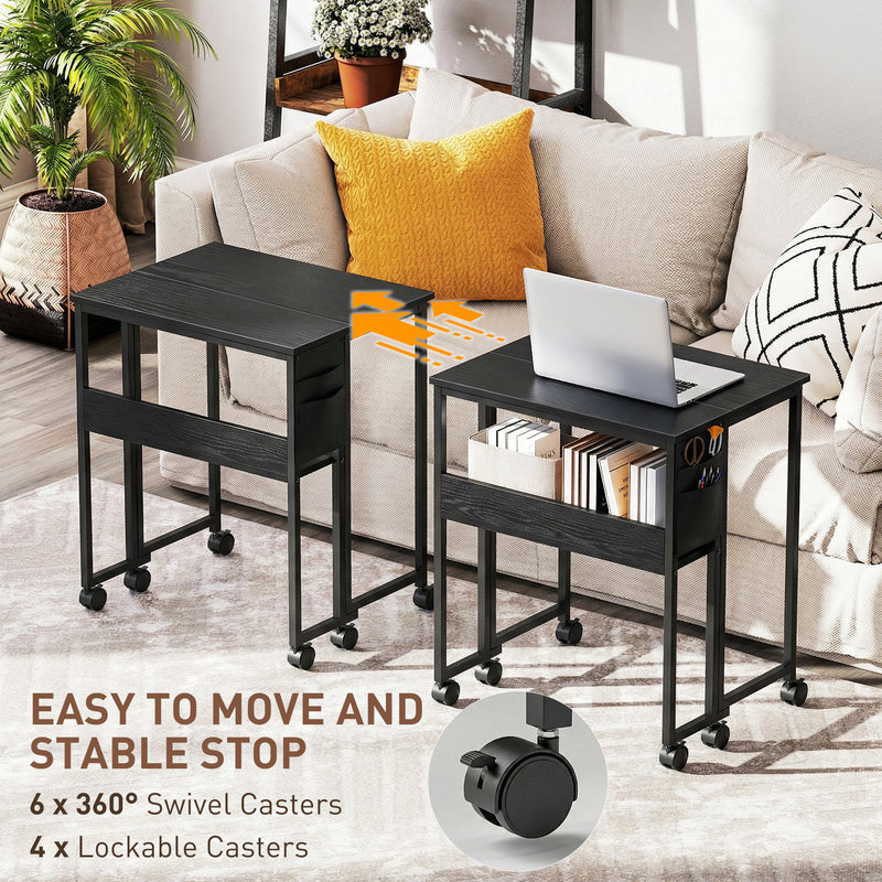 Folding Computer Desk with Wheels and Storage Shelf for Small Spaces Black AOSOM