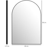 Black Arched Wall Mirror 60 x 90cm for Home and Bedroom by HOMCOM