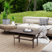 Brown Metal Garden Coffee Table with Slatted Top and Foot Pads for Outdoor Use by Outsunny