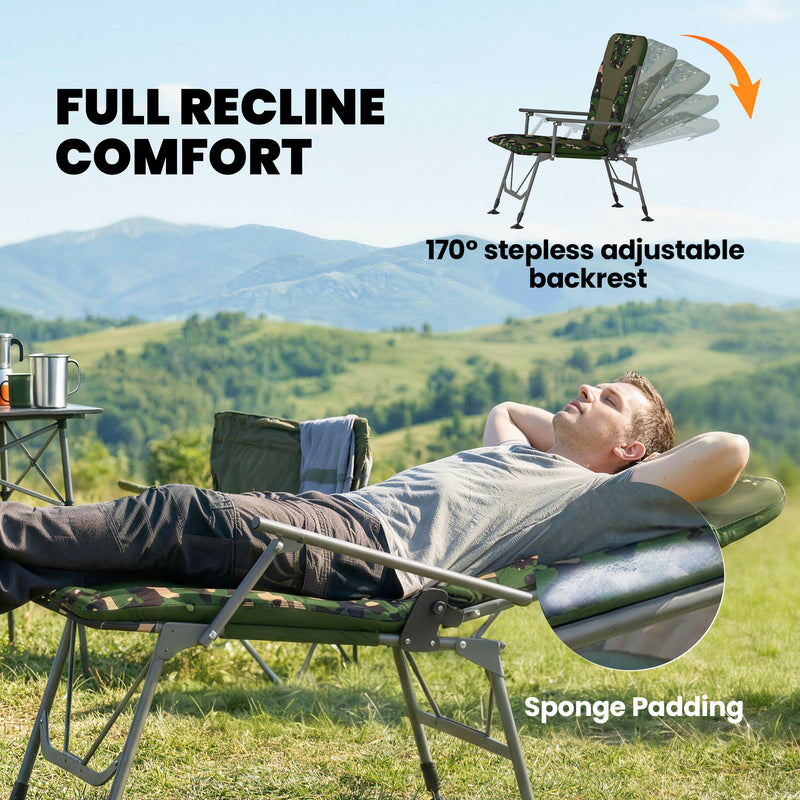 Folding Camping Chair with Adjustable Recline and Padded Seat for Outdoor Comfort Grey Outsunny
