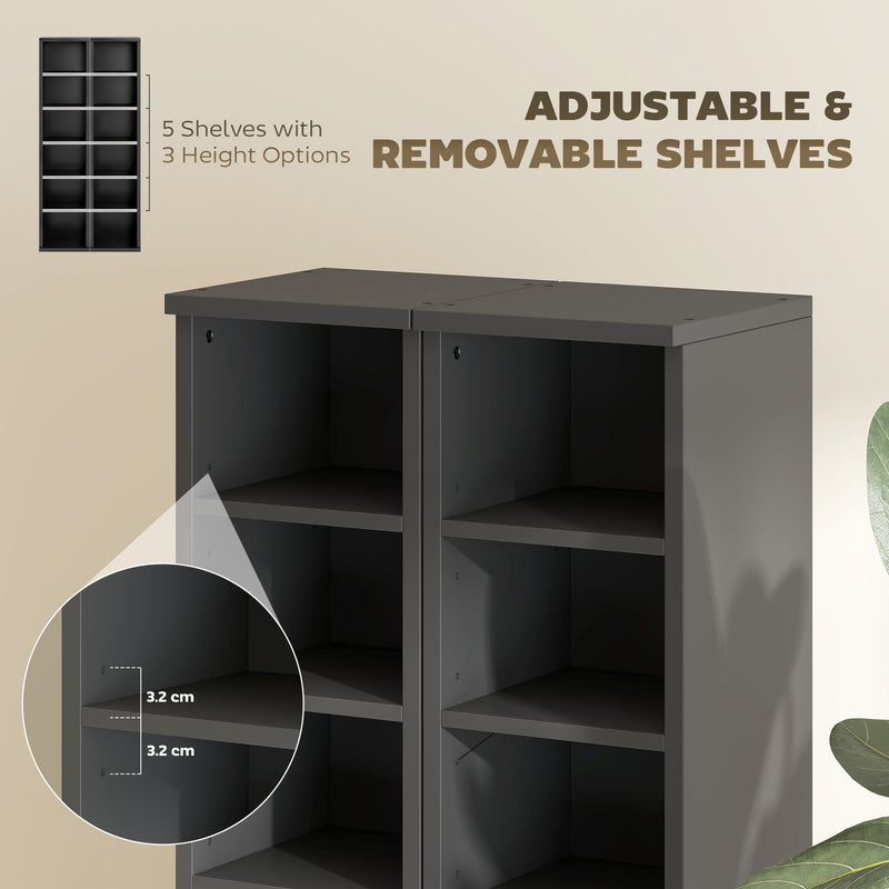 CD and Media Storage Shelves Set of 2 with Adjustable Compartments Black