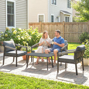 Garden Sofa Set for 4 with Cushions and Lightweight Aluminium Frame Black and Grey Outsunny