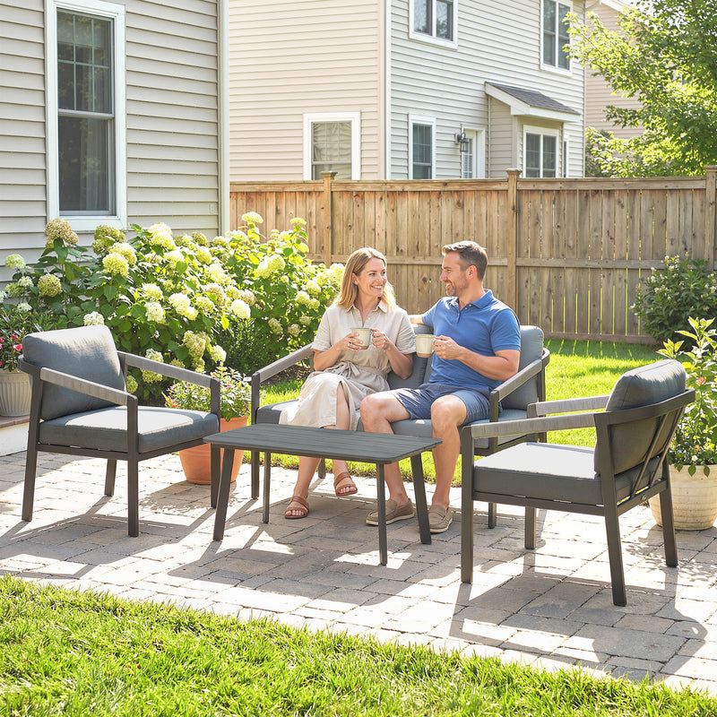 Garden Sofa Set for 4 with Cushions and Lightweight Aluminium Frame Black and Grey Outsunny