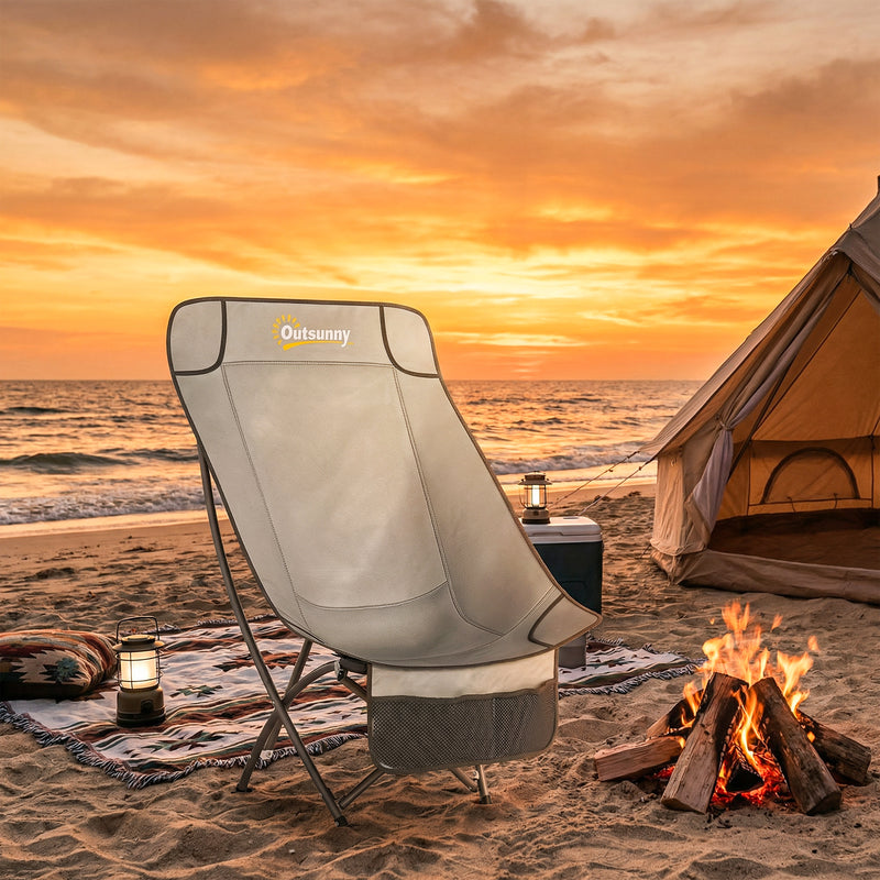 Folding Camping Moon Chair Quick Comfort No Assembly with Carry Bag Light Grey