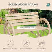 Rustic Wooden Garden Loveseat Bench With Wagon Wheel Armrests by Outsunny