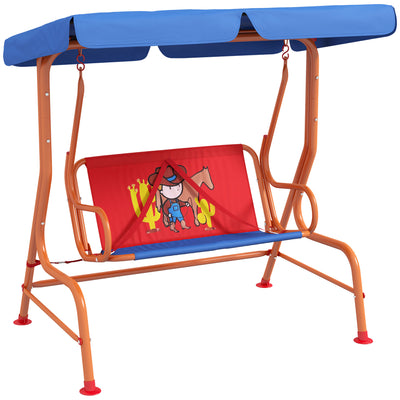 Kids Two Seater Garden Swing Chair with Canopy and Safety Harness for Outdoor Fun