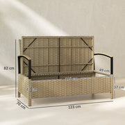 Garden Storage Bench with Hidden 125L Compartment and Padded Seat for Two Khaki Black Outsunny