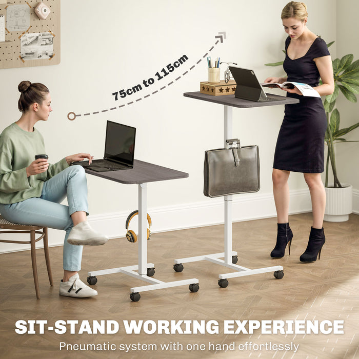 White Grey Manual Adjustable Sit to Stand Desk 75-115cm by HOMCOM