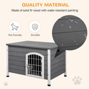 Wooden Dog House with Removable Base Wire Door and Lift-Up Roof for Small Dogs Dark Grey by PawHut