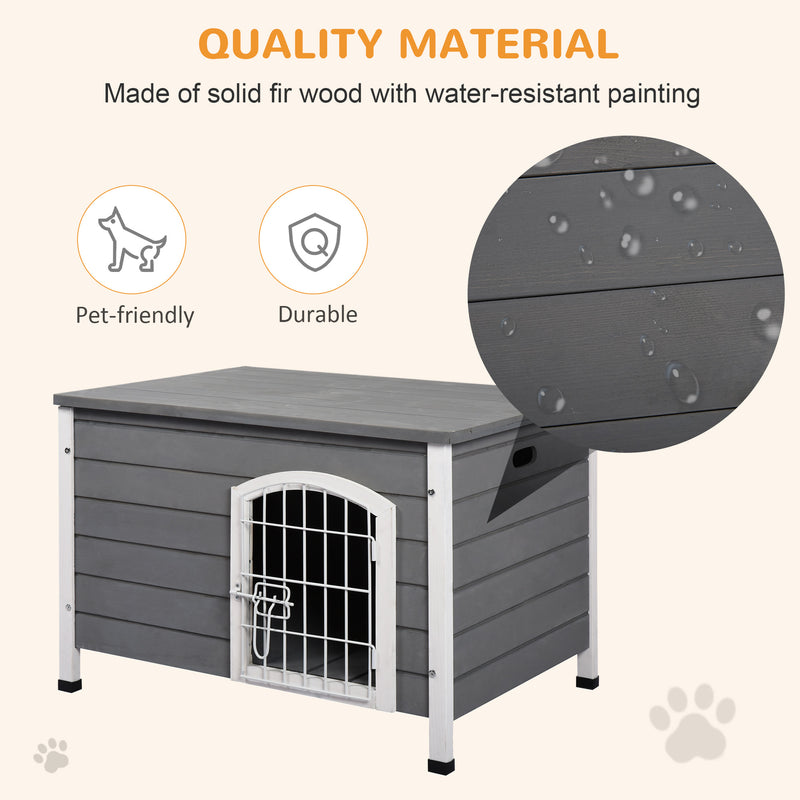 Wooden Dog House with Removable Base Wire Door and Lift-Up Roof for Small Dogs Dark Grey by PawHut