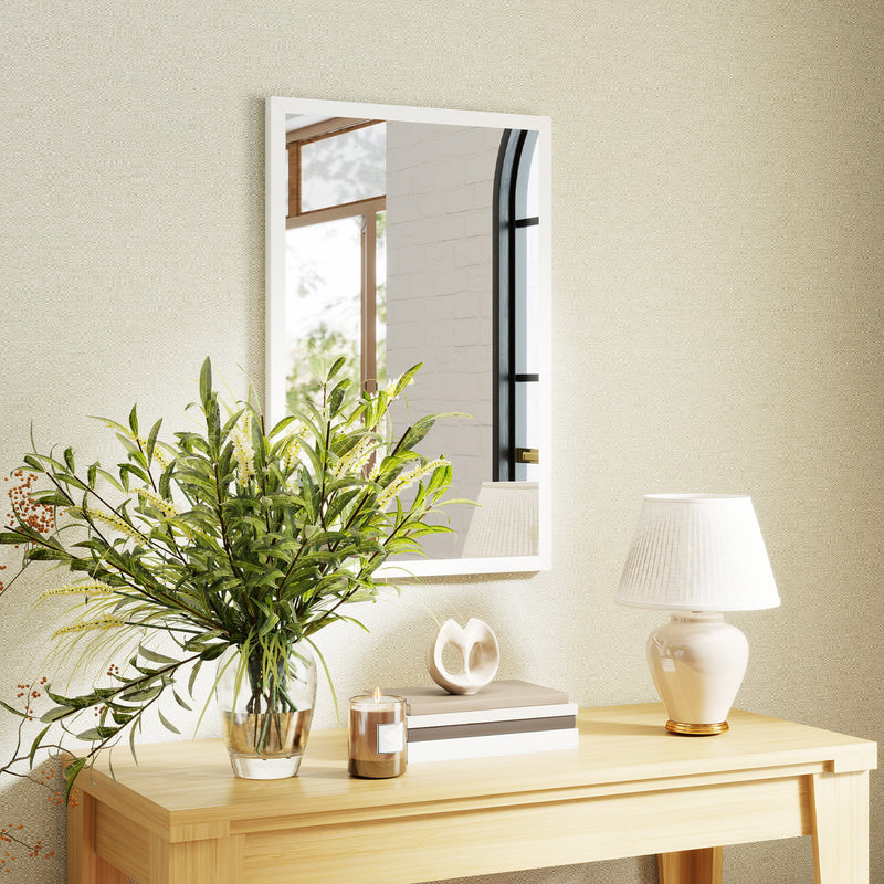 Hallway Wall Mirror for a Brighter Space with Easy Vertical or Horizontal Hanging White