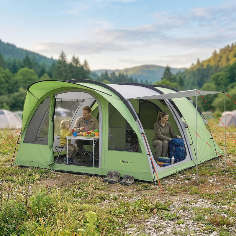 Family Camping Tent With Separate Living Room and Bedrooms Waterproof Green Grey
