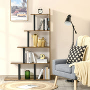 5 Tier Ladder Bookcase with Anti Tip Storage Shelves for Home or Office Rustic Brown AOSOM