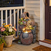 Garden Water Fountain with Planter and LED Lights for Relaxing Outdoor Evenings Rustic Brown Outsunny