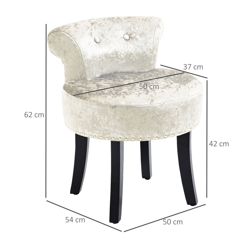 Beige Ice Velvet Dressing Table Stool with Rubber Wood Legs for Bedroom or Living Room by HOMCOM