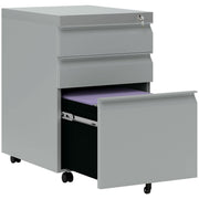 Mobile Metal Filing Cabinet with 3 Drawers and Anti Tilt Design for Home Office, Grey