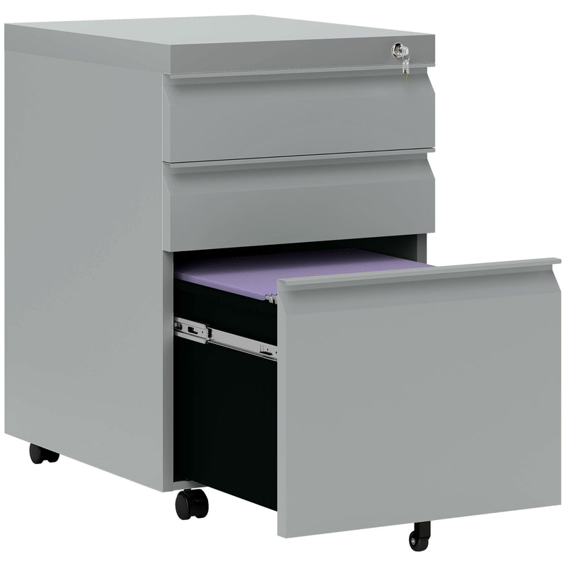 Mobile Metal Filing Cabinet with 3 Drawers and Anti Tilt Design for Home Office, Grey