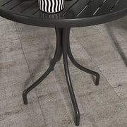 Black Steel Round Garden Side Table 66cm With Slatted Top Ideal For Patio Or Balcony