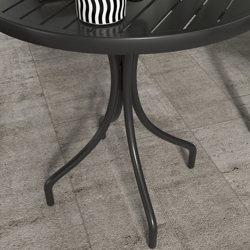 Black Steel Round Garden Side Table 66cm With Slatted Top Ideal For Patio Or Balcony