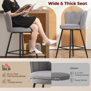 Set of 2 Velvet Bar Stools with Swivel Seats and Curved Backrest for Kitchen, Grey