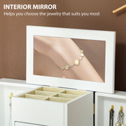 4 Tier Jewellery Storage Box with Mirror and Drawers for Organising Accessories White