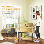 Wooden Indoor Hamster Cage with Storage Shelf Wheels Ramps Water Bottle Hut and Seesaws by PawHut