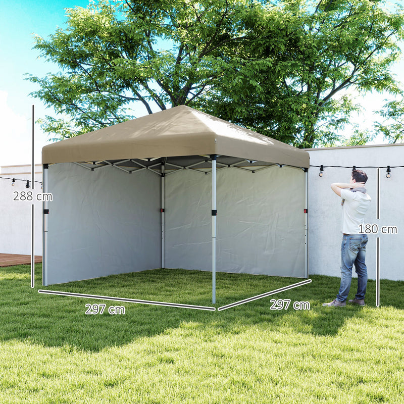 Khaki 3m x 3m Pop Up Gazebo with Sidewalls Leg Weight Bags and Wheeled Bag by Outsunny