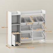 Kids Toy Storage Unit with 8 Removable Bins and Shelves Ideal for Playroom Organisation White AOSOM