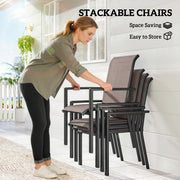Garden Dining Set for 4 with Stackable Mesh Chairs and Square Table With Umbrella Hole Outsunny