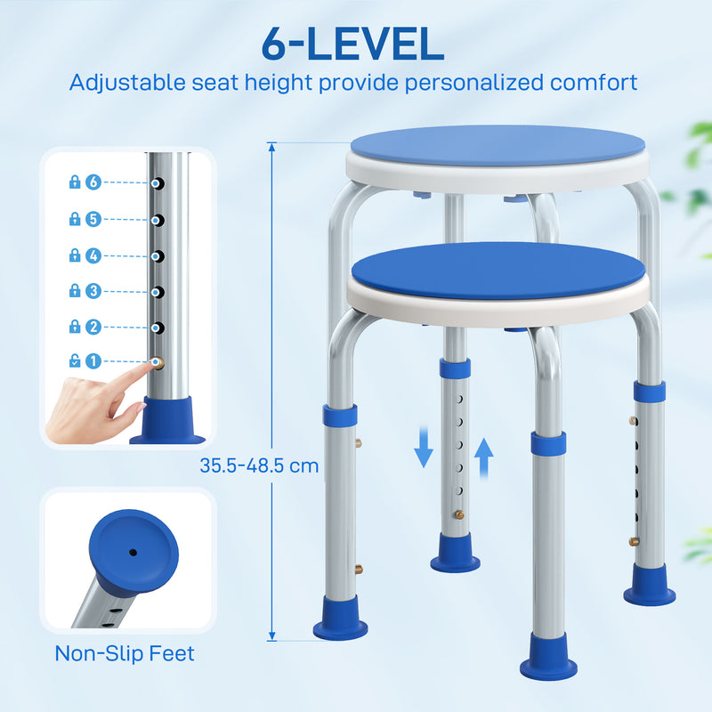 360 Degree Swivel Shower Chair with Adjustable Height and Non Slip Feet for Elderly Blue