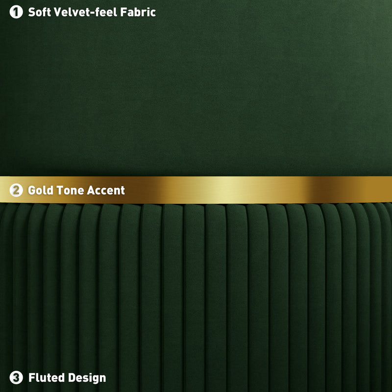 Green Velvet Feel Round Storage Ottoman with Padded Seat by HOMCOM