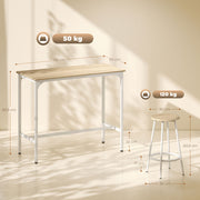 Breakfast Bar Table and Four Stools Set Space Saving for Small Kitchens Natural Wood White AOSOM