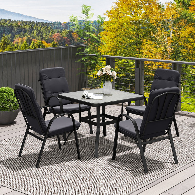 5 Piece Outdoor Patio Dining Set with Cushioned Chairs and Glass Table by Outsunny