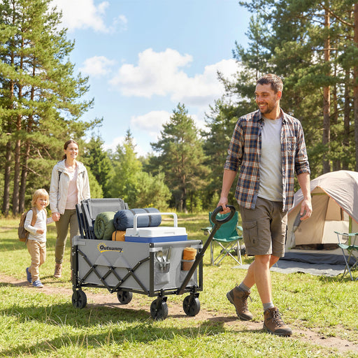 Folding Camping Trolley for Easy Gear Transport with Adjustable Handle Black Grey Outsunny