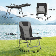 Folding Reclining Camping Chair for Fishing and Garden with Adjustable Legs Black Grey Outsunny