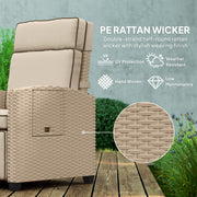 Rattan Garden Recliner Chair with Adjustable Backrest Cushion and Footrest Yellow Beige by Outsunny