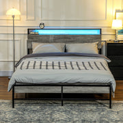 Grey Double Steel Bed Frame with LED Lights and Headboard Shelf by HOMCOM