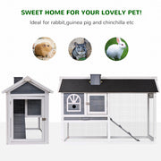 Wooden Guinea Pig and Rabbit Hutch With Pull Out Tray and Ramp for Outdoor Indoor Use, Grey