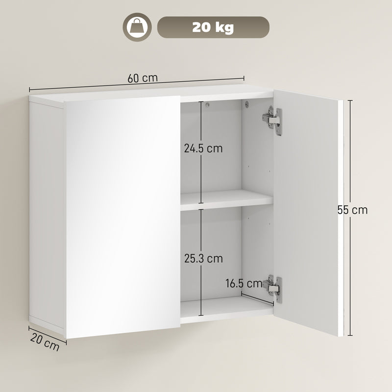Wall Mounted Double Door Bathroom Cabinet With Mirror And Storage Shelves, White AOSOM
