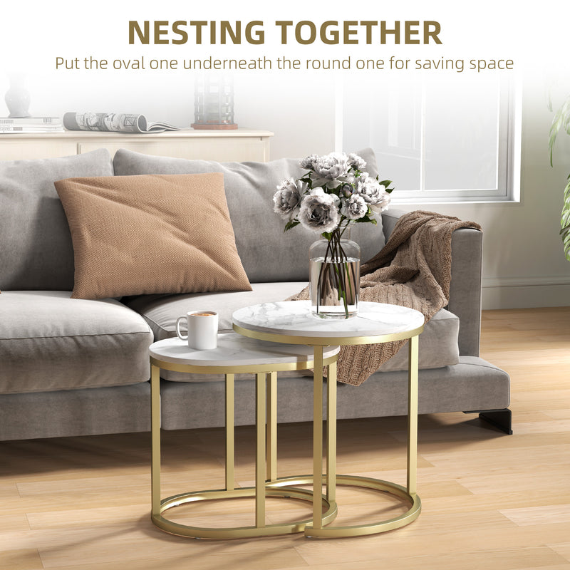 Marble Effect Nesting Tables Gold and White Space Saving Design by HOMCOM