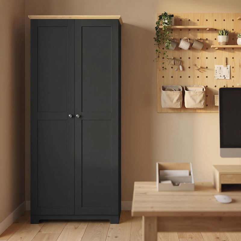 Tall Kitchen Storage Cabinet with 4 Shelves for Organised Worktops and Concealed Storage Black 80 x 48 x 172 cm Homcom
