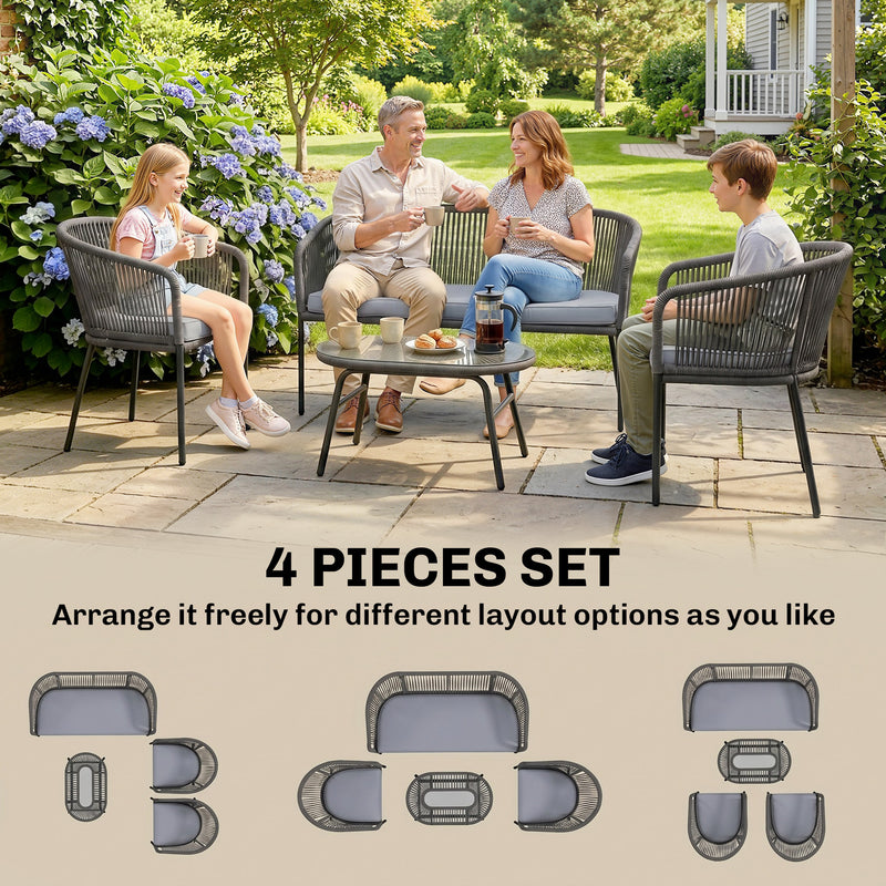 4 Piece Outdoor Sofa Set with Cushions and Coffee Table for Relaxed Garden Seating Dark Grey Outsunny