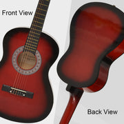 Three Quarter Acoustic Guitar Set For Beginners With Carry Case Ideal For Learning Red AOSOM