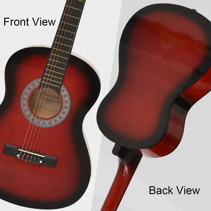 Three Quarter Acoustic Guitar Set For Beginners With Carry Case Ideal For Learning Red AOSOM